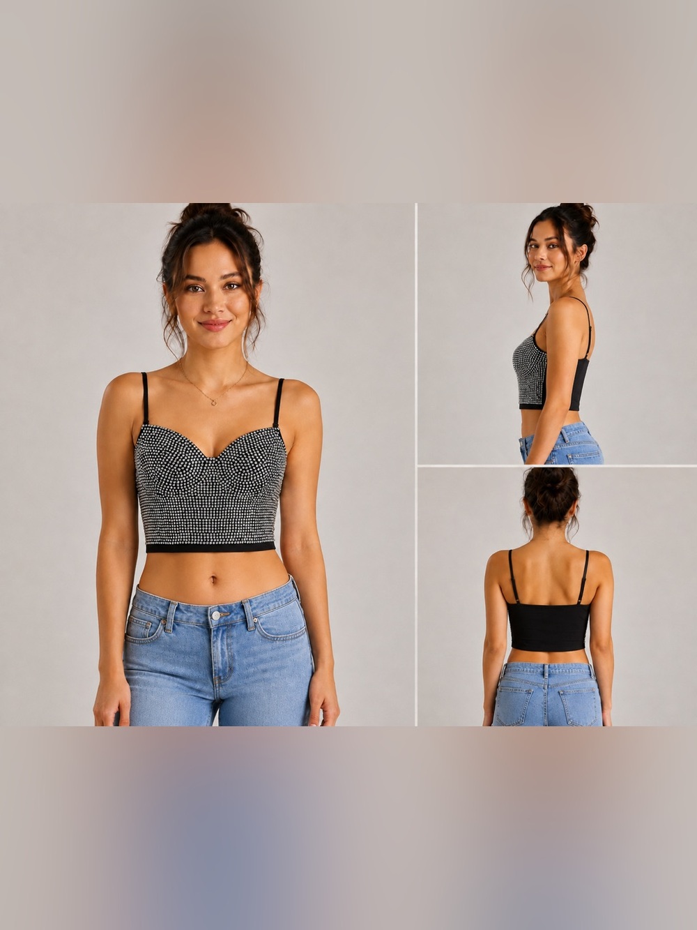 Aster Black Rhinestone Bustier Crop Top Size L Sparkly Corset Party Top